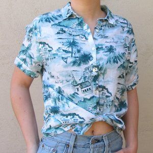 Italy Coast Landscape Linen Short Sleeve Top